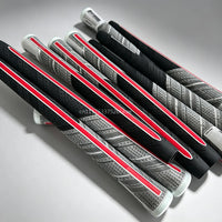 Grips de golf demi-coton – grips gris et noir à bande rouge empilés en biais
