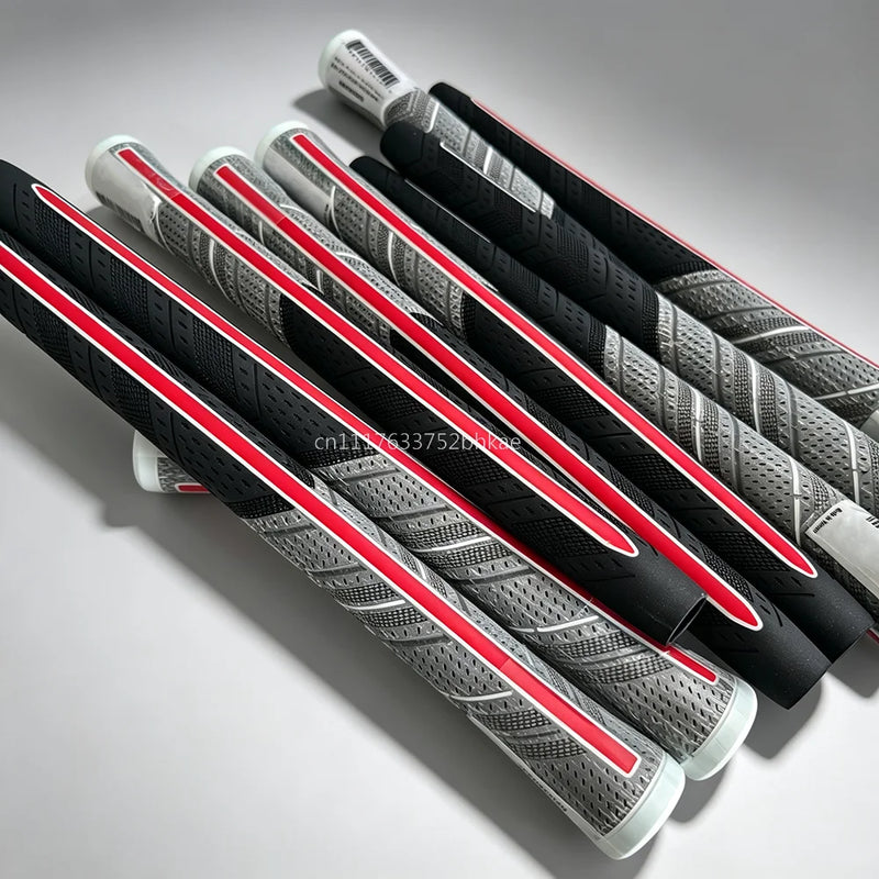 Grips de golf demi-coton – grips gris et noir à bande rouge empilés en biais