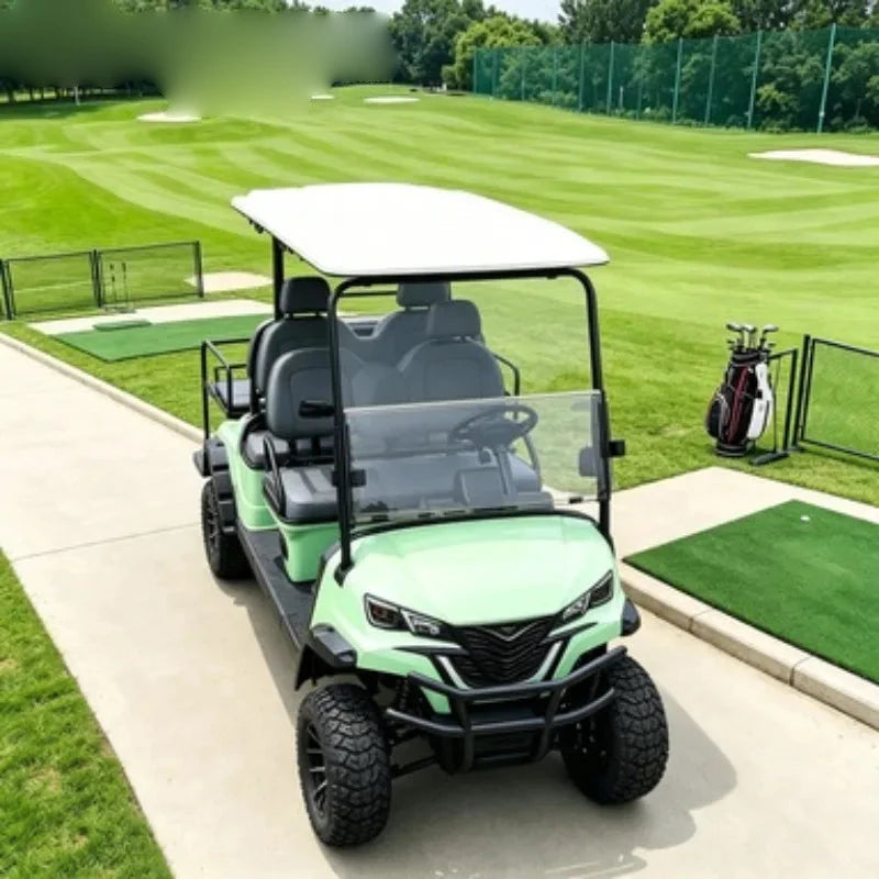Voiturette de golf électrique 4 places – carrosserie vert menthe vue de face
