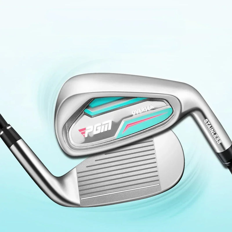 Fer de golf pour débutant – tête inox à insert turquoise vue de côté