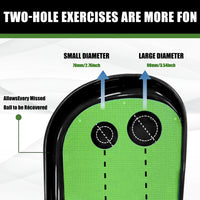 Tapis de putting avec retour de balle – deux trous de 70 mm et de 90 mm