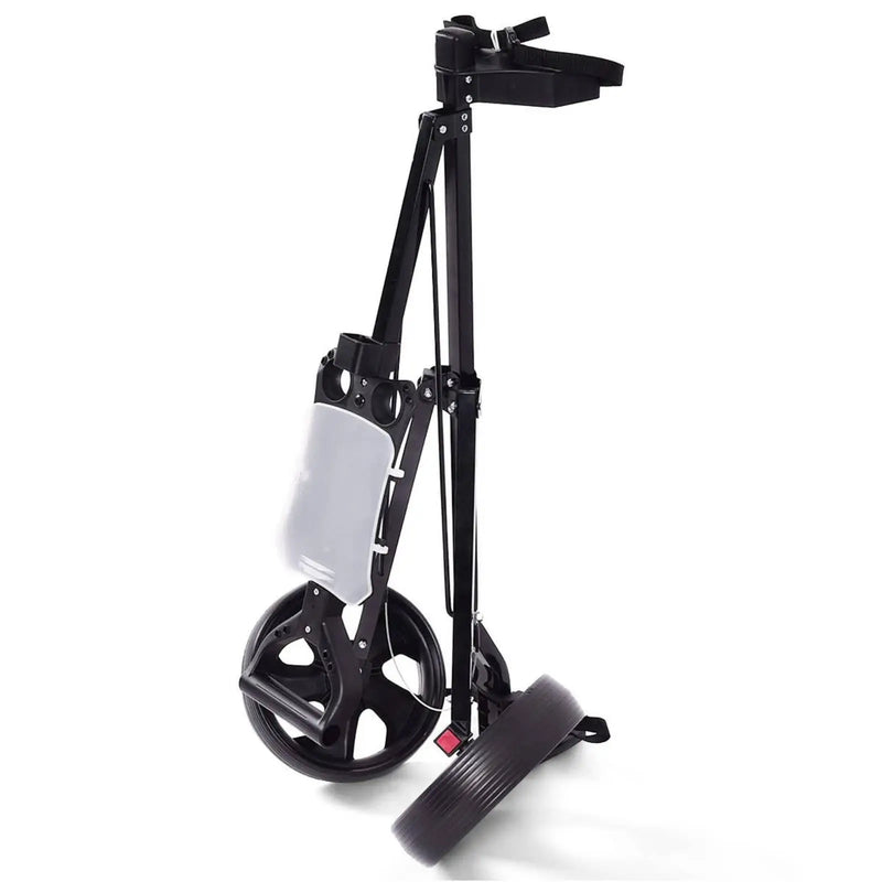 Chariot de golf manuel pliable à 2 roues – chariot replié sur fond blanc