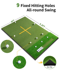 Tapis de practice golf double gazon – 9 trous de frappe fixes et dimensions du tapis