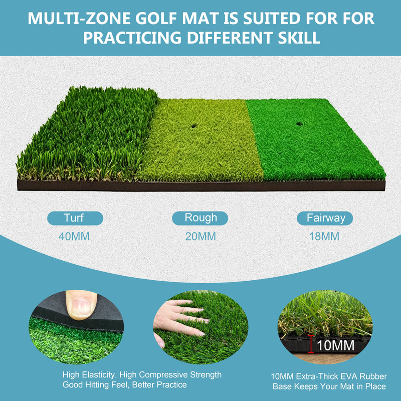 Filet de golf avec cible – tapis tri-zone et épaisseur des zones de gazon