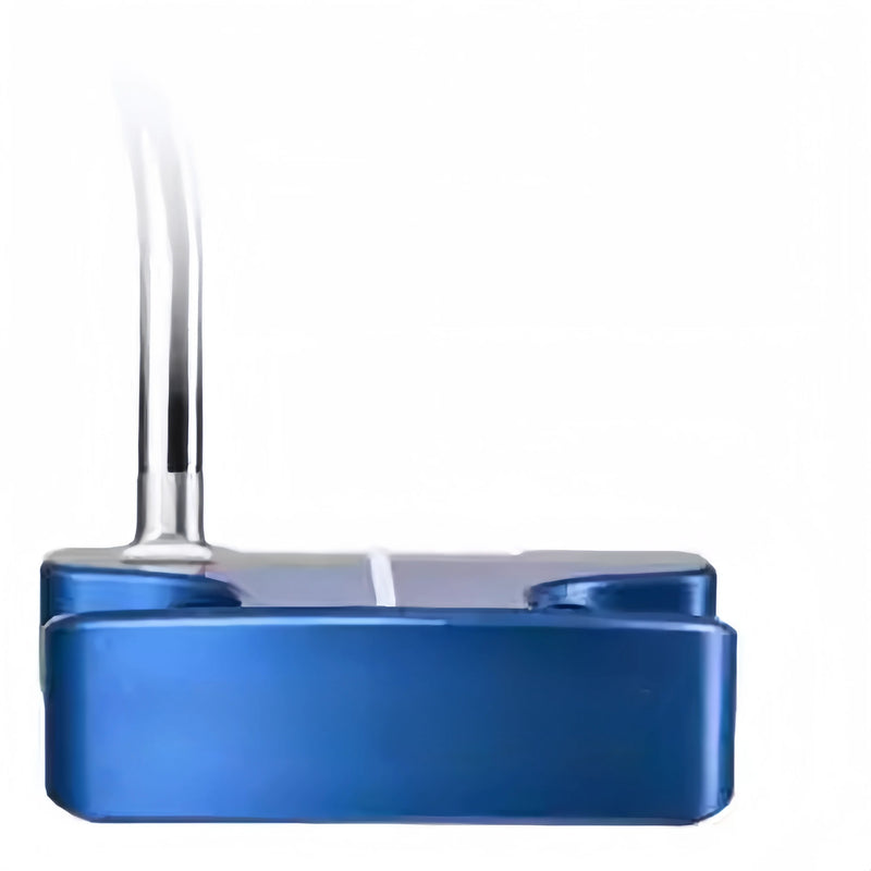 Putter maillet bleu cobalt – vue de face de la tête et du coude du manche