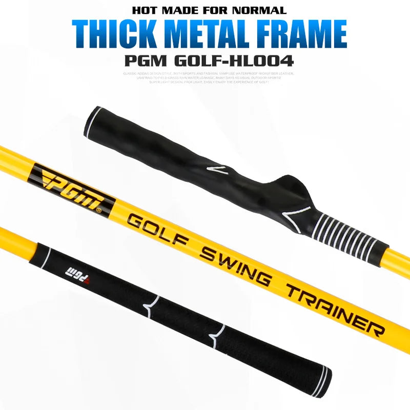 Bâton d'entraînement au swing golf – bâton jaune, grip noir et grip moulé en gros plan