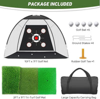 Filet de golf dôme – contenu du kit : filet, tapis, balles, piquets, tee et sac