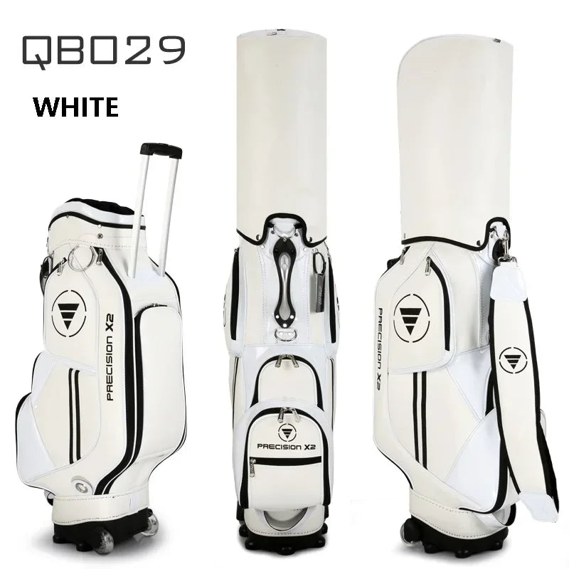 Sac de golf tour à roulettes – coloris blanc, vu de face, de dos et de profil
