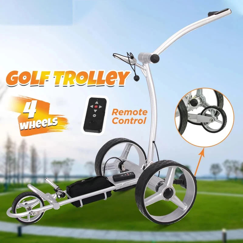 Chariot de golf électrique télécommandé – modèle argent avec télécommande et quatre roues