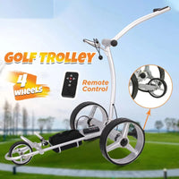 Chariot de golf électrique pliable – télécommande et détail de la roue avant
