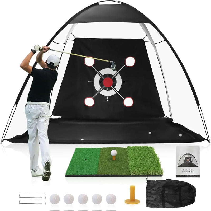 Filet de golf dôme 3 x 2,1 m avec cible multiple, tapis tri-turf et sac
