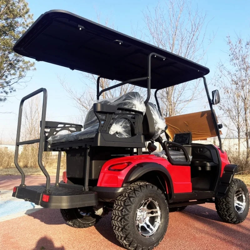 Voiturette de golf électrique tout-terrain – vue arrière avec barre de maintien de la plateforme