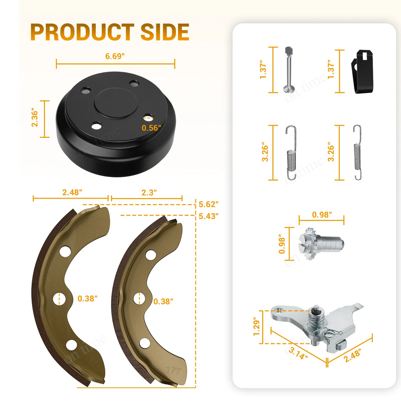Kit de frein arrière pour voiturette de golf – dimensions du tambour, des mâchoires et des petites pièces