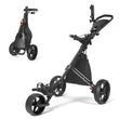Chariot de golf manuel pliable 3 roues en métal, frein à pied, sac isotherme, porte-parapluie, 5,8 kg