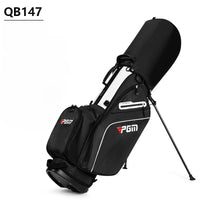 Sac de golf trépied léger 14 compartiments – sac noir et blanc sur son trépied, vue de trois quarts